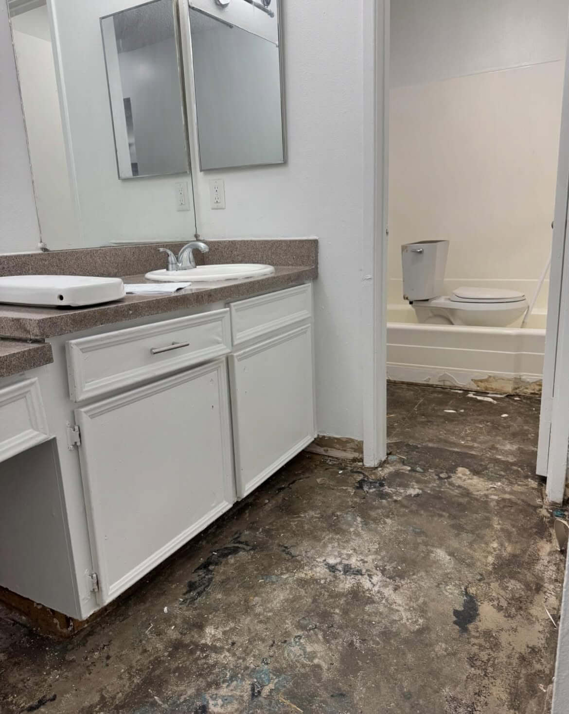 A floor before a hardwood installation